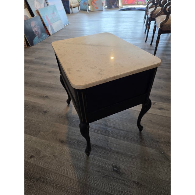 Wood French Stone Top End Table or Nightstand For Sale - Image 7 of 10