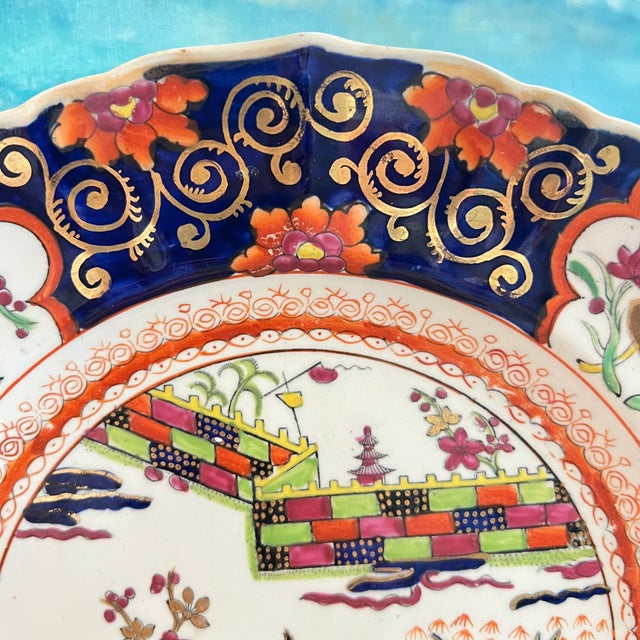 Mason's Ironstone Antique Mason's Ironstone Blue "The Great Wall of China" Dinner Plate, Circa 1815 For Sale - Image 4 of 10