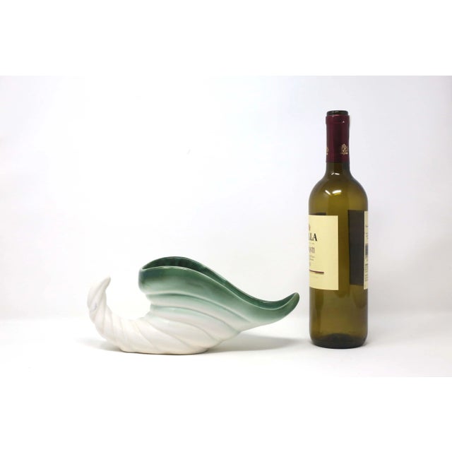 Ceramic Vintage Green and White Cornucopia or Horn-Shaped Vase For Sale - Image 7 of 8