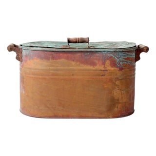 Antique Copper Wash Boiler With Lid For Sale