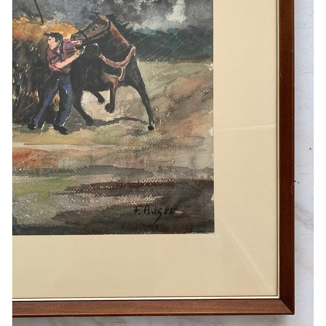 1960s Fernand Auger Watercolor of Farmer + Horse in a Storm For Sale - Image 6 of 10