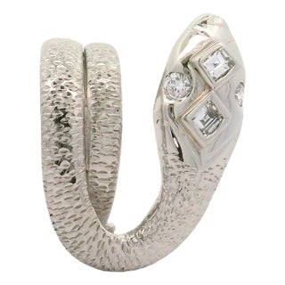 Diamond Platinum Coiled Snake Ring, Size 7 For Sale