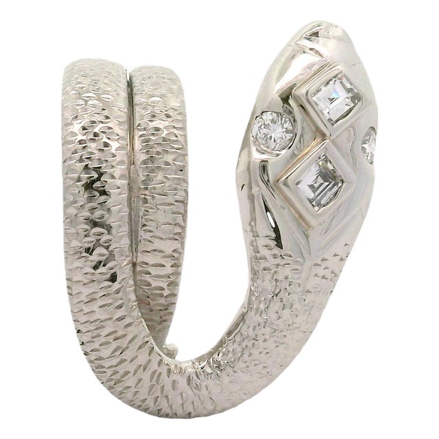 Diamond Platinum Coiled Snake Ring, Size 7 For Sale
