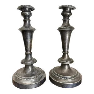 Vintage 20th Century Silverplate Over Copper Candle Stick Holders Set of 2