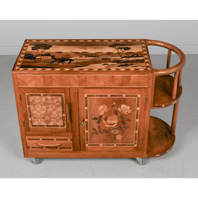 Art Deco Style Italian Marquetry Bar Cart For Sale - Image 4 of 12