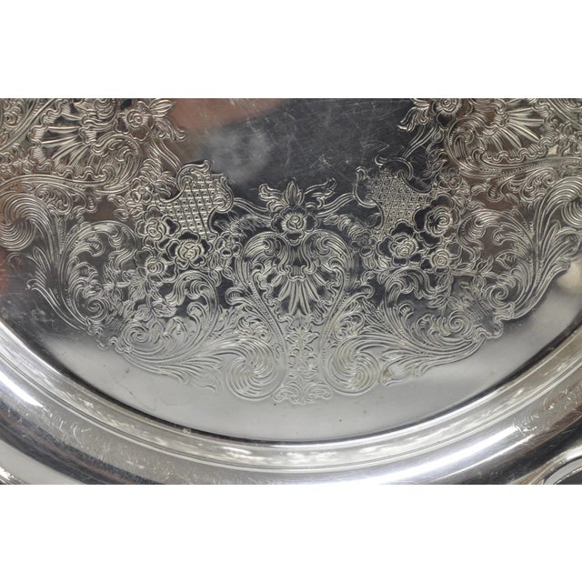 Metal Vintage Wm Rogers Wellington 1171 Round Silver Plated Etched Floral Platter Tray For Sale - Image 7 of 13