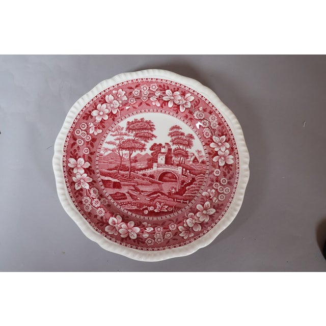 Farmhouse Set of 4 Vintage Copeland Spode Tower Red Transferware Plates, England, Circa 1920s–1930s For Sale - Image 3 of 5