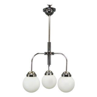Czech Bauhaus Chandelier with Opaline Glass Globes, 1940s For Sale