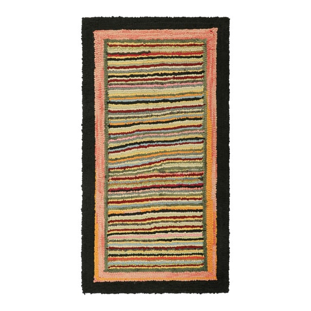 Antique Hooked Rug in Polychromatic Stripes | Rug & Kilim For Sale