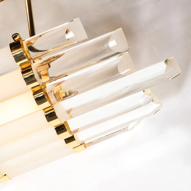 Brass Mid-Century Modernist Skyscraper Style Glass Rod Chandelier With Brass Fittings For Sale - Image 8 of 11