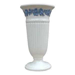 1960s Wedgwood Trumpet Vase Lavender Grapes on Embossed Cream 9"