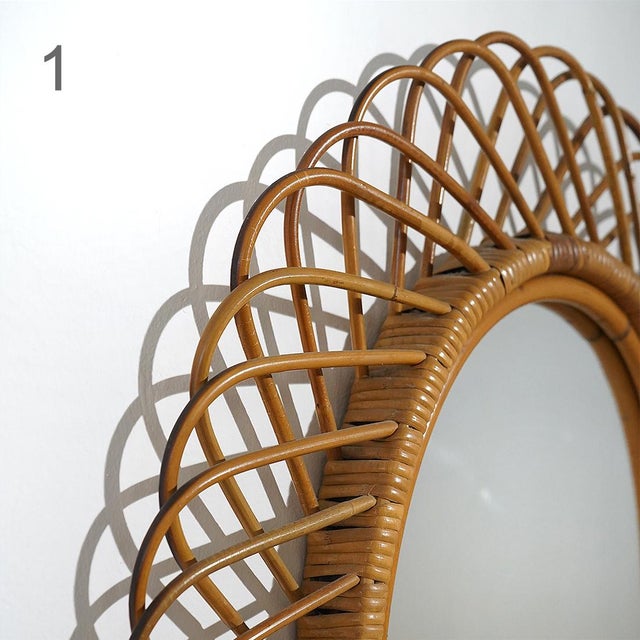 Wood Vintage Wall Mirror with Rattan Frame, 1950s For Sale - Image 7 of 16