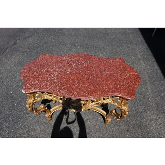 Gold Fine Water-Gilded Rouge Marble Top Louis XV Rococo Center Table Circa 1900 For Sale - Image 8 of 13