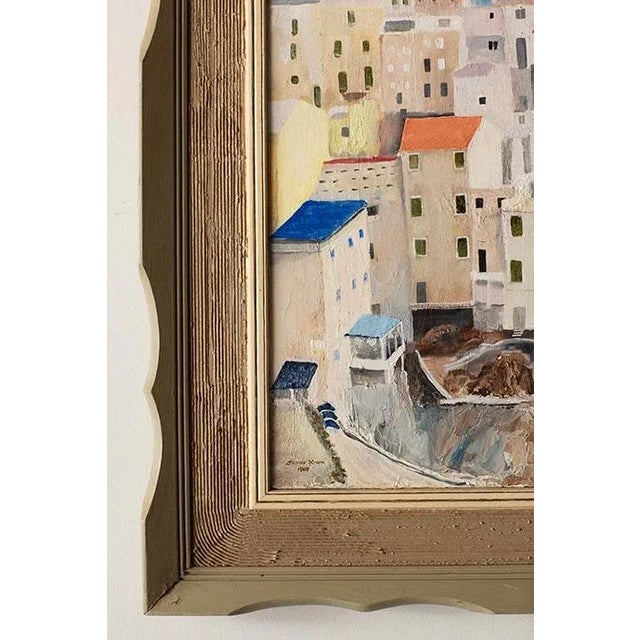 Wood 1960s Vintage Modernist Impression Acrylic on Canvas of Cinque Terre by James Krumb For Sale - Image 7 of 9