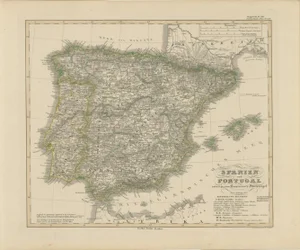 Antique Map of Spain and Portugal Hand-Colored Engraving by Stülpnagel, 1857