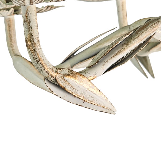 Italian Tole 6-Arm Palm Leaf Chandelier in Painted White Metal, C. 1970s For Sale - Image 12 of 16