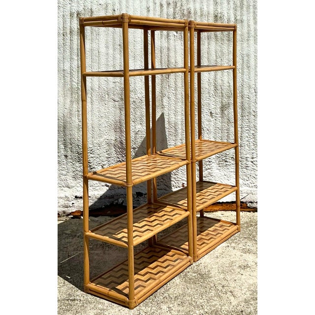 Vintage Coastal Parquet Rattan Etagere - a Pair For Sale - Image 4 of 10