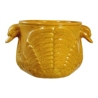 Vintage Yellow Pottery Swan Planter For Sale