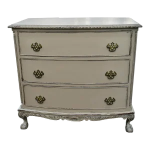 Antique Feldenkrais Chippendale Carved Wood Bachelors Chest in Distressed Beige