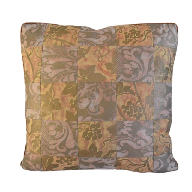 Custom-tailored pillow by Mike Seratt of The Prized Pig in Italian Mariano Fortuny fabric in a unique custom-tailored...