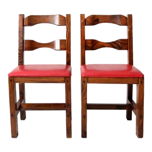 Vintage Upholstered Seat Wood Chairs Pair