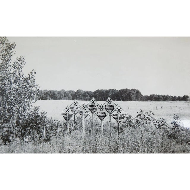 Vintage 1950's Surreal Think Signs Drive Safely Snapshot Photograph For Sale