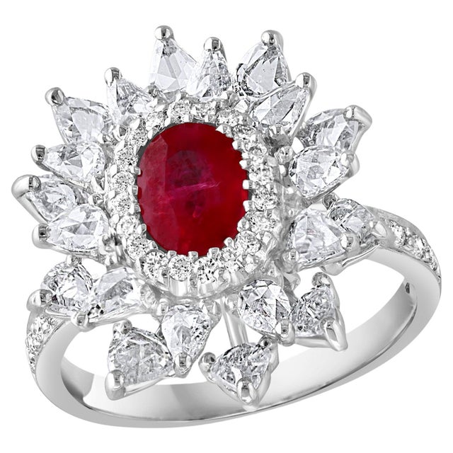 1.1 Carat Natural Oval Ruby and 2 Carat Diamond 18 Karat White Gold Ring S 6.75 For Sale - Image 9 of 18