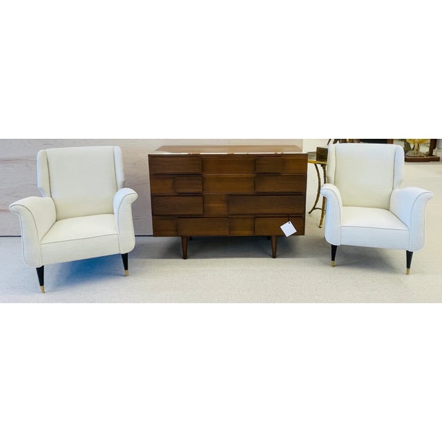 Mid-Century Modern Gio Ponti Style Armchairs, Wingback Chairs, Pair in Kravet Bouclé For Sale - Image 12 of 13