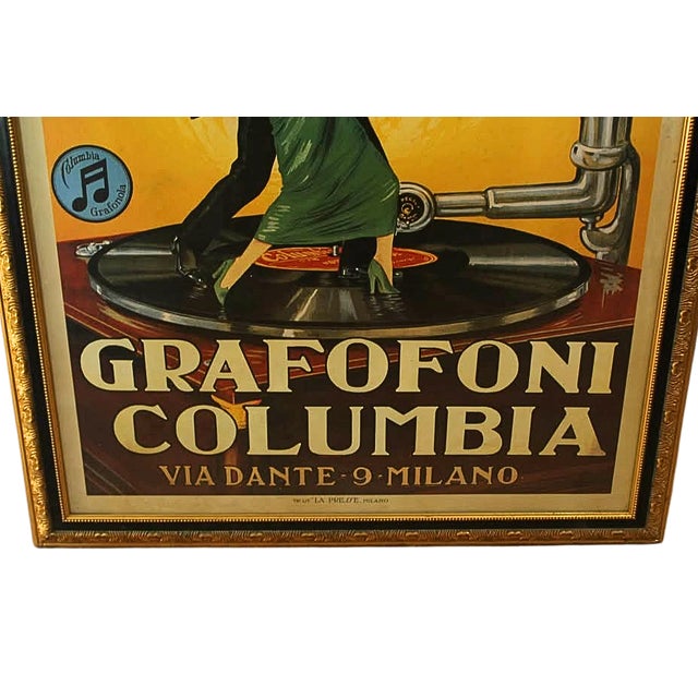 1970s Vintage Italian Columbia Gramophone Advertising Poster in Ornate Gold Frame For Sale - Image 5 of 9