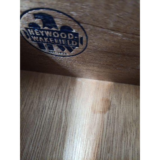 1960s Vintage Wooden Storage Cabinet Two Small Drawers Shutter Door Heywood Wakefield For Sale - Image 5 of 7