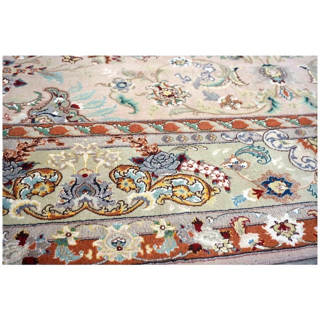 Vintage Persian Tabriz Wool & Silk 6x9 Mauve & Green Handmade Area Rug #1144055 For Sale - Image 9 of 12