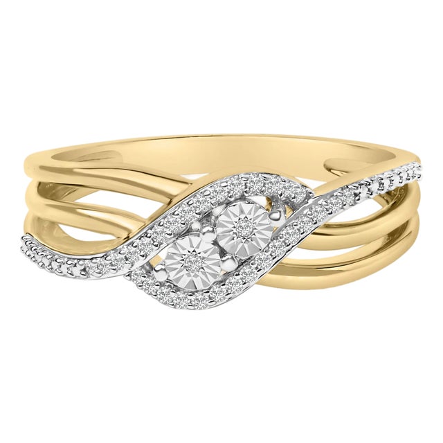 14K Yellow Gold Plated Sterling Silver 1/10 Cttw Diamond Bypass Ring - Size 7 For Sale