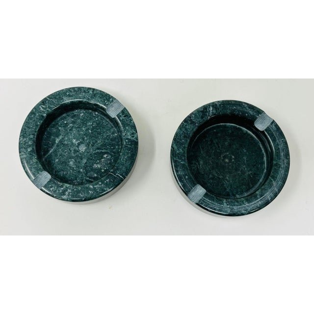 Stone Post Modern Round Green Marble Ashtray 1970, Made in Italy Set of 2 For Sale - Image 7 of 11