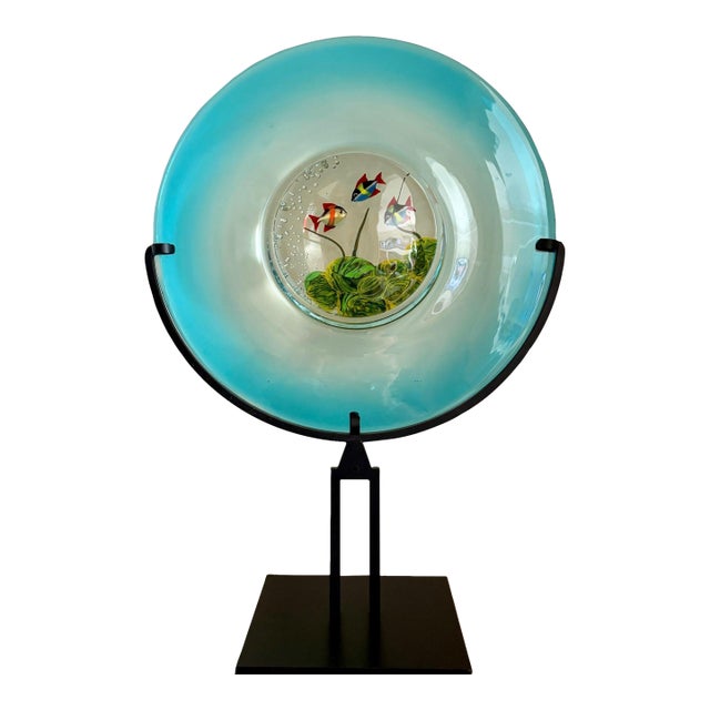 Vintage Murano Glass Disc Aquarium on Stand For Sale