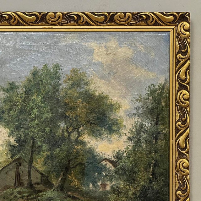 Forest Green Antique Framed Oil Painting on Canvas by Georges Crehay (1849-1933) For Sale - Image 8 of 16