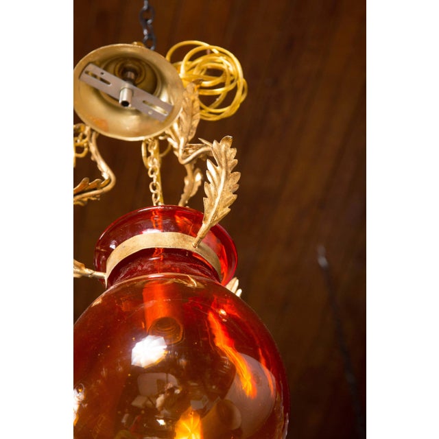 1960s Italian Orange Glass Bell Jar Lantern For Sale - Image 5 of 6