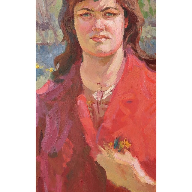 Soviet Woman Portrait, Original Oil Painting, Ukrainian Artist, 1970s 80-49 For Sale - Image 4 of 6