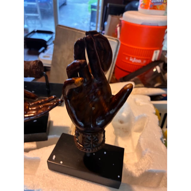 Mid-Century Modern 1970s Vintage Oriental Resin Mudra Hand Sculptures - Set of 4 For Sale - Image 3 of 9
