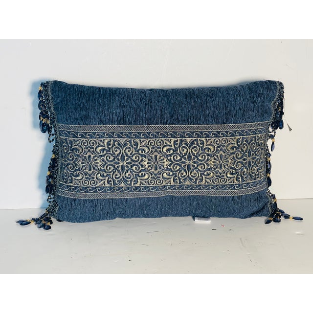1990s 1990s Embroidered Velvet Pillow With Glass Bead Fringes by Queen For Sale - Image 5 of 6