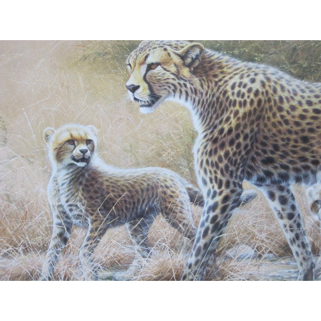Asian Kim Brooks Signed Watercolor & Gouache Framed Cheetah Mom & Babies Painting For Sale - Image 3 of 8