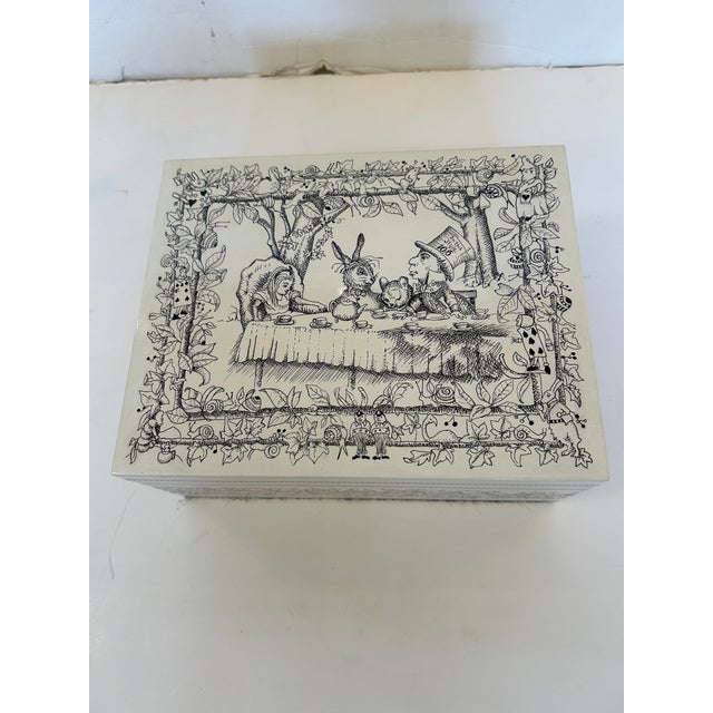 Modern One of a Kind Hand Painted Alice in Wonderland Themed Decorative Box For Sale - Image 3 of 11