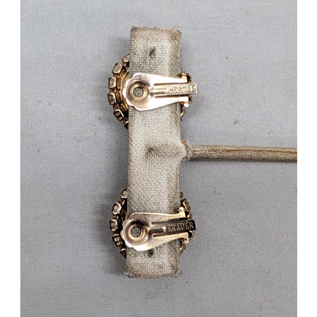 Vintage 1960s Signed Kramer Round White Cabochon Rhinestone Clip Earrings-2 Pieces For Sale In Philadelphia - Image 6 of 7