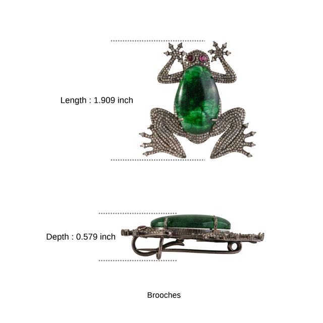 Vintage Style Hollywood Regency 13 Carat Emerald Ruby & Diamond Frog Brooch Pendant For Sale - Image 11 of 14