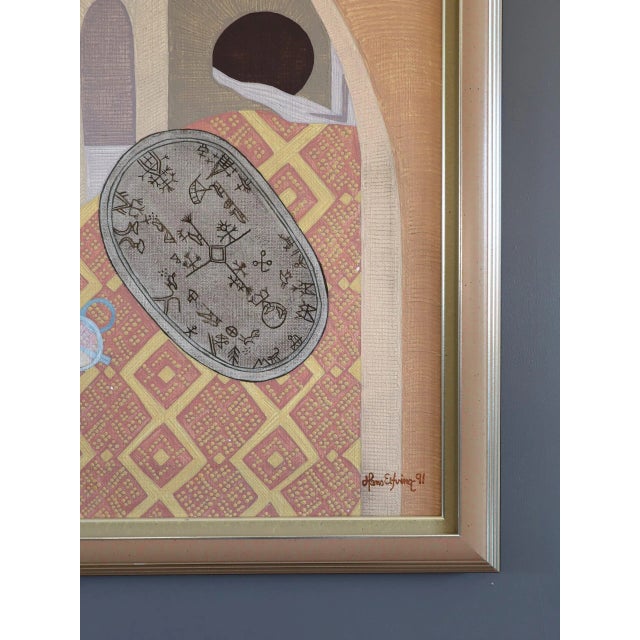 1991 Modernist 'Ancient Whispers' Vintage Original Surrealist Interior Oil Painting, Framed For Sale - Image 6 of 12