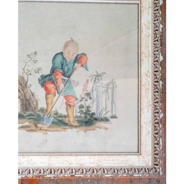 19th Century 19th Century French Chinoiserie Chinese Export Style Watercolor Painting For Sale - Image 5 of 18