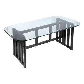 Vintage Art Deco Dining Table in Lacquered Wood and Crystal, Italy, 1970s For Sale