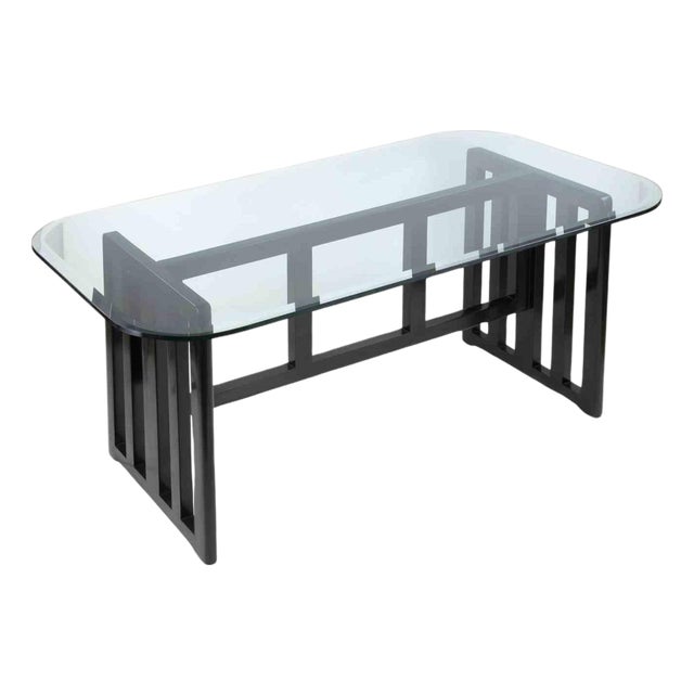 Vintage Art Deco Dining Table in Lacquered Wood and Crystal, Italy, 1970s For Sale