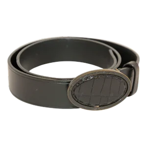 FENDI Black Leather Crocodile Cowboy Belt.