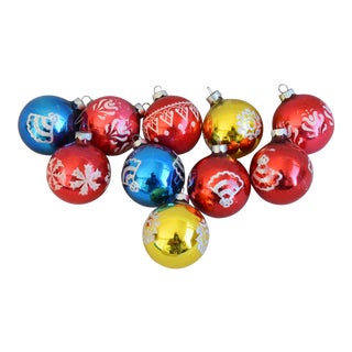 Vintage Colorful Christmas Ornaments withBox - Set of 10 For Sale
