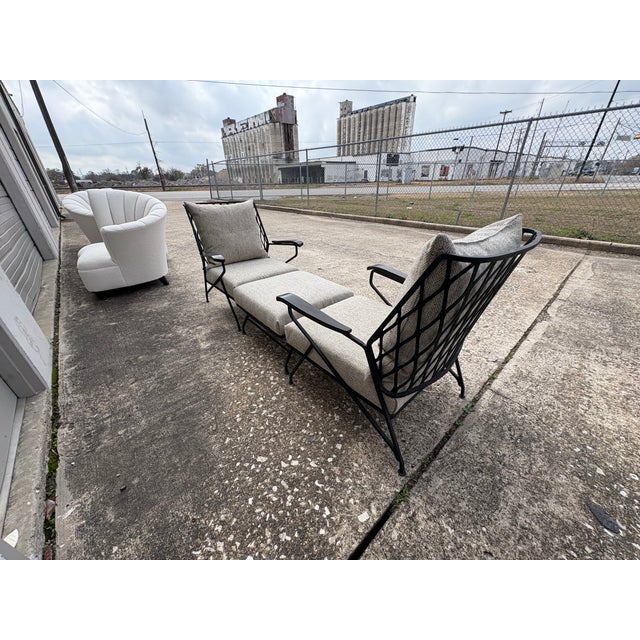 1950s Pair of Italian Maurizio Tepestini Wrought Iron Chairs and Ottoman For Sale - Image 12 of 14